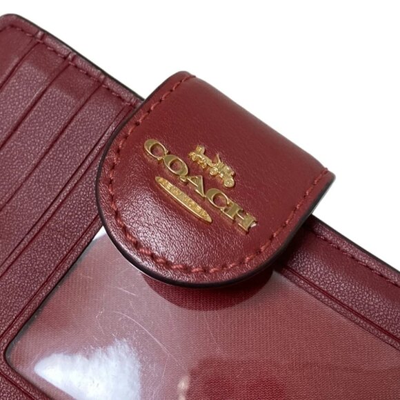 COACH Medium Corner Zip Wallet Ornament Print C7414 Dark Brown Bordeaux PVC - Picture 5 of 9